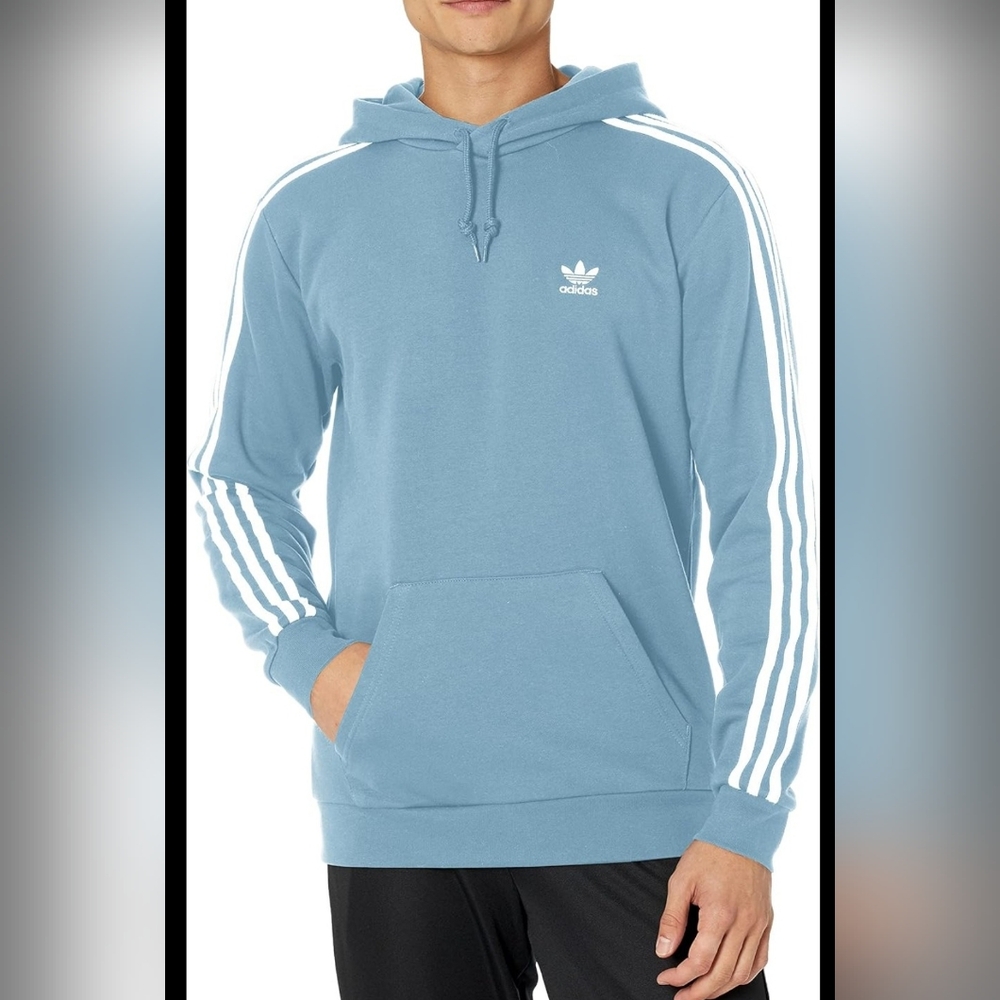 Adidas Blue Hoodie with White Stripes